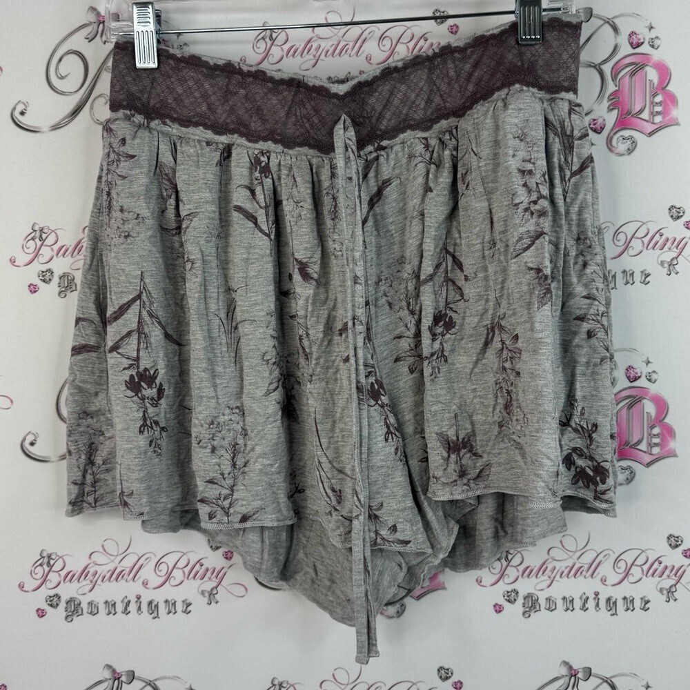 La Vie En Rose shorts lace detail flowers Gray and Purple Floral Pajama Shorts